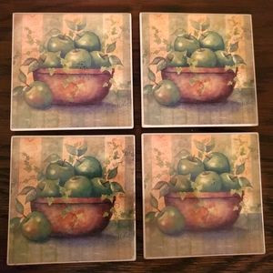 Coasters Still Life Of Green Apples In A Bowl Set of 4 Cork Backed Coasters